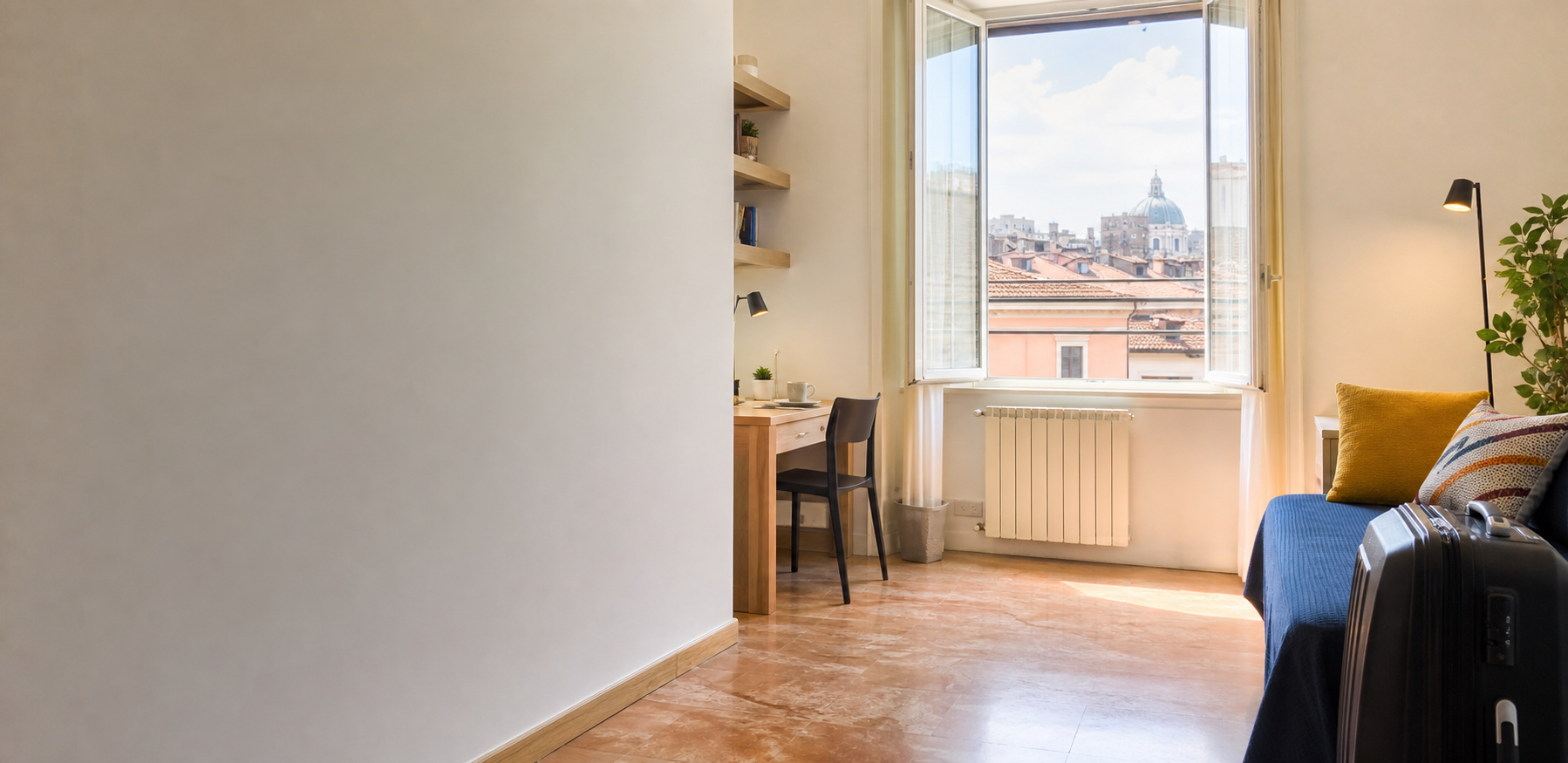 Bright student accommodation interior in an Italian city